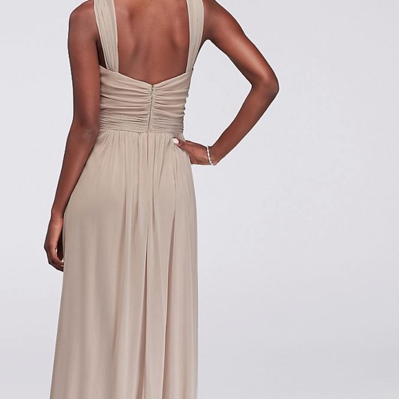 David’s bridal y-neck prom dress in taupe - Picture 2 of 8